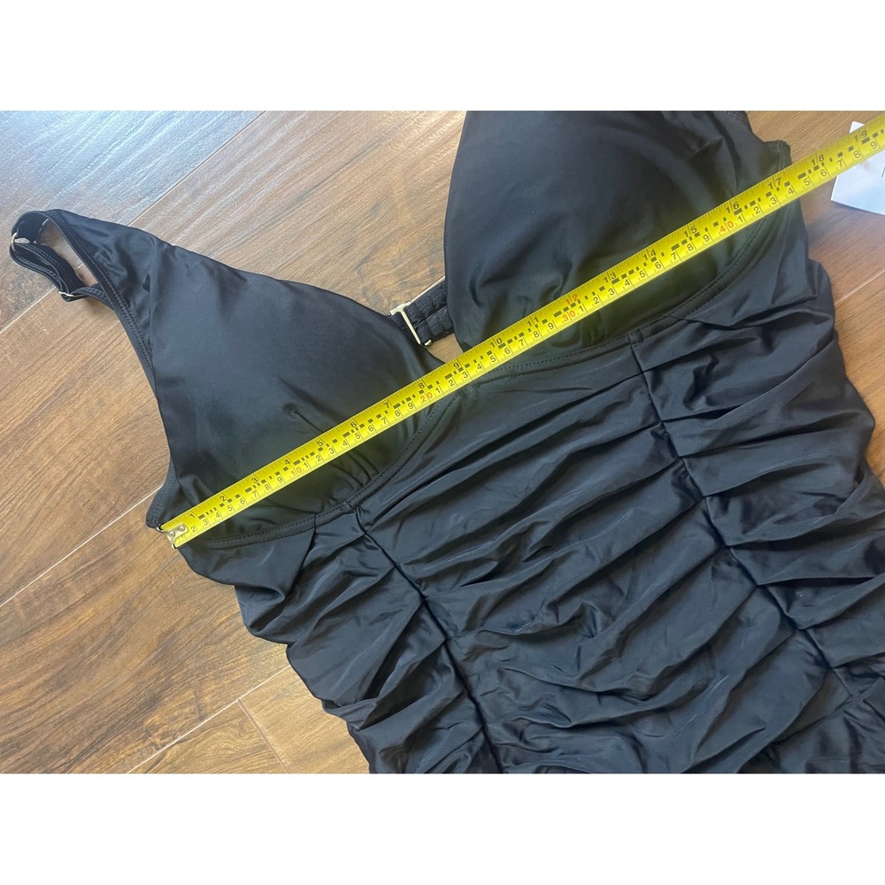 Meet Curve Black Ruched One Piece Swim Dress V-Neck Swimsuit 3XL NEW - Picture 6 of 6
